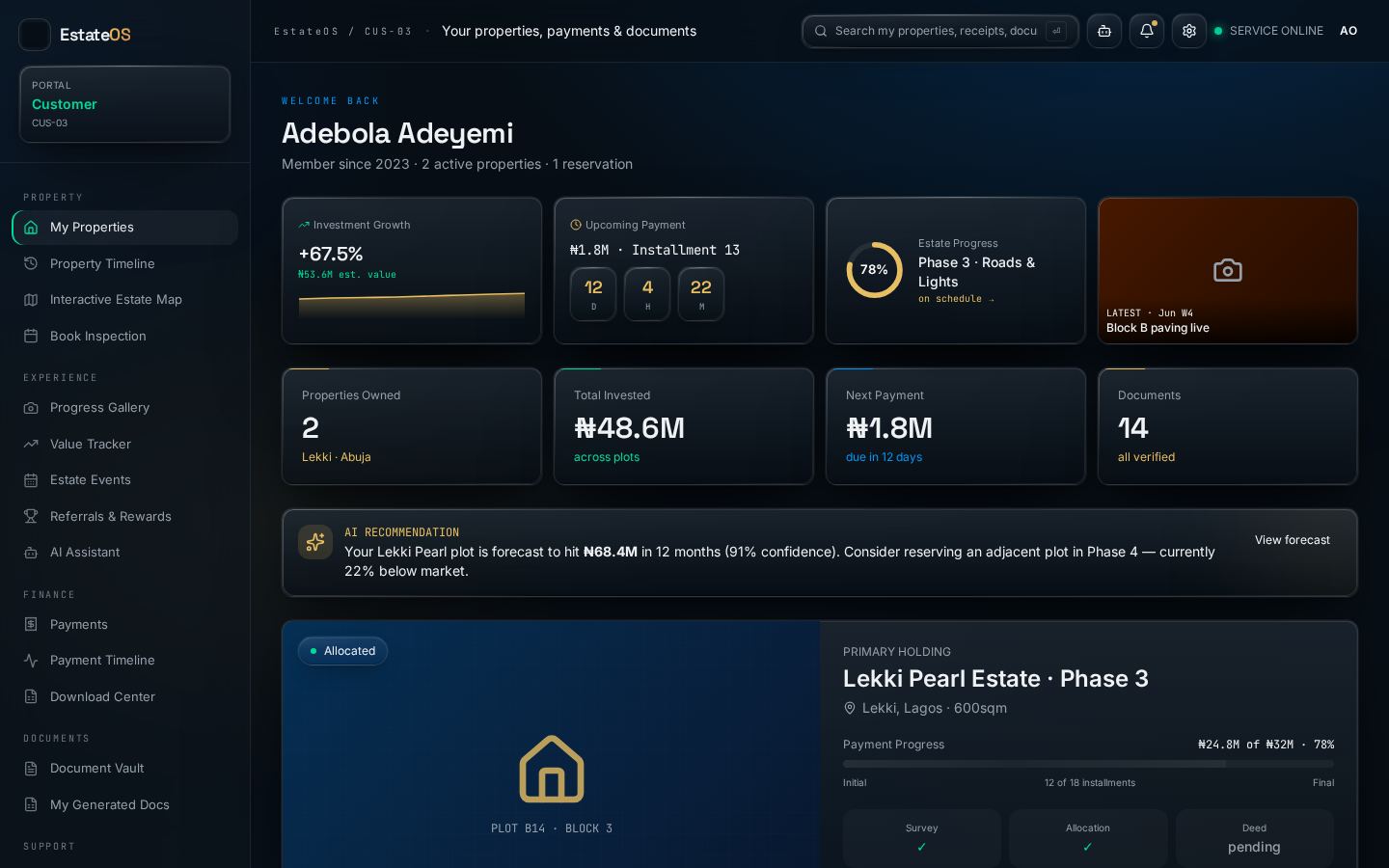 Customer Portal screen in Real Estate HQ