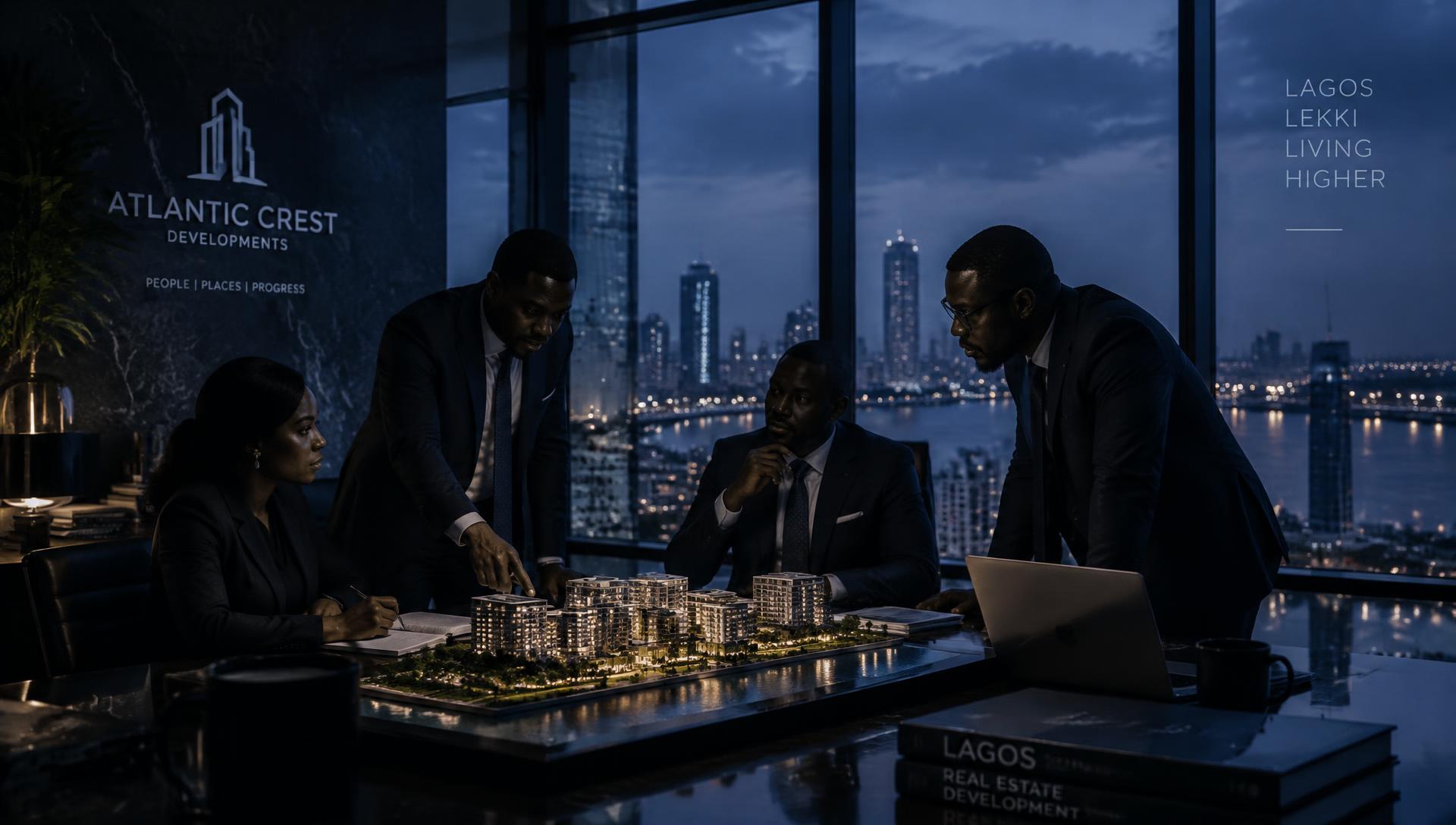 Executives reviewing an estate model